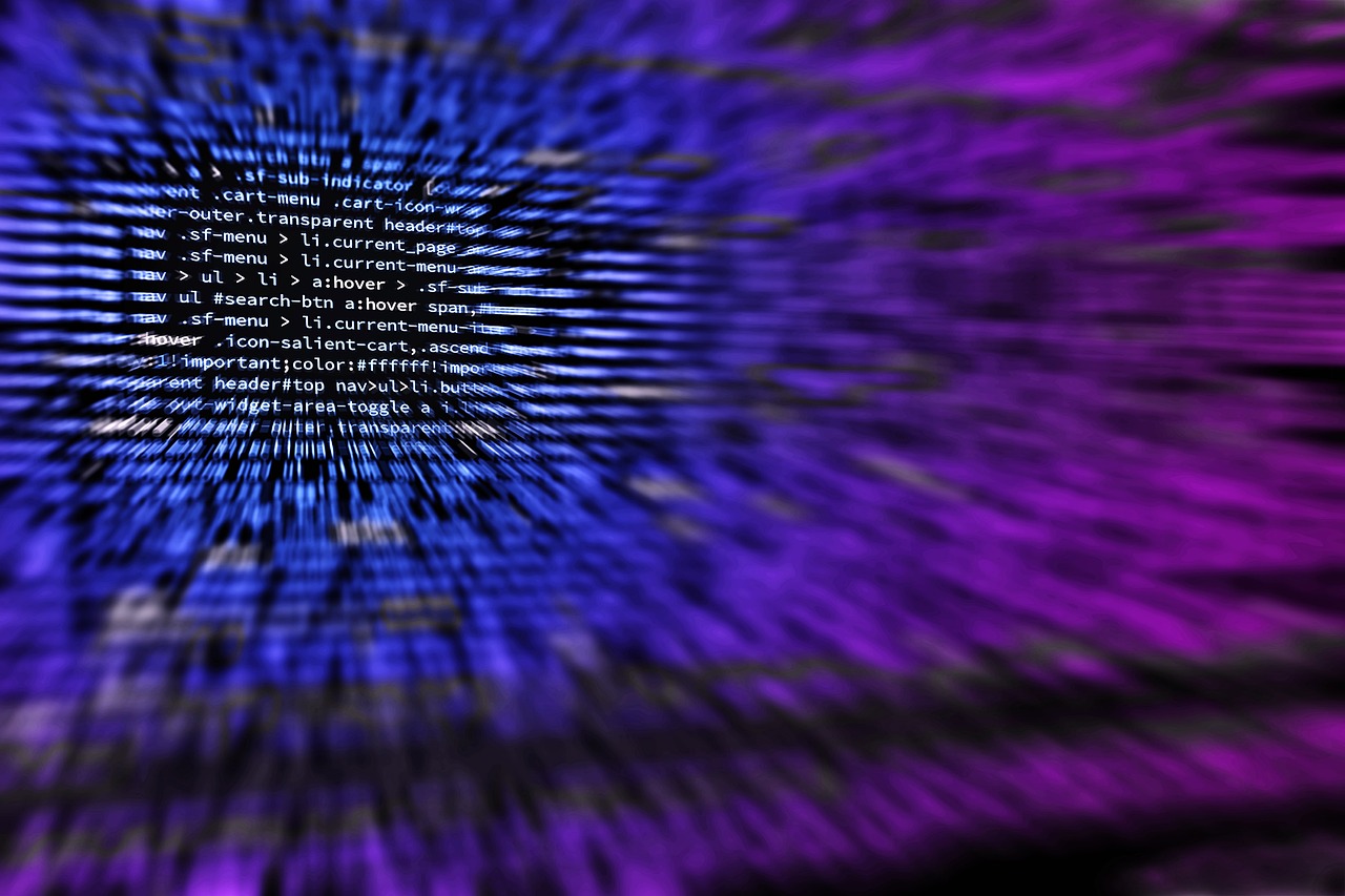 Lines of CSS source code on a screen with a blue and purple motion blur