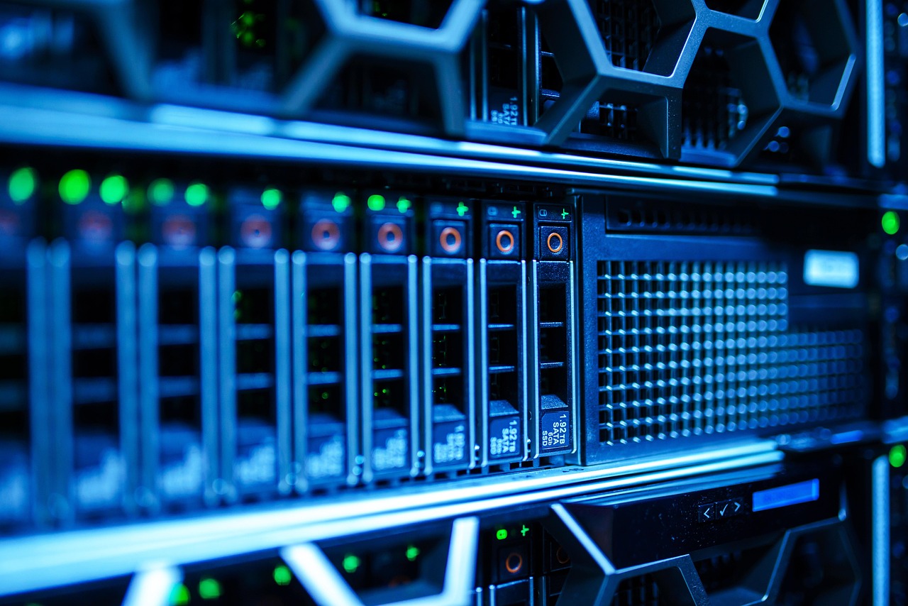 Networking and storage equipment in a server rack.