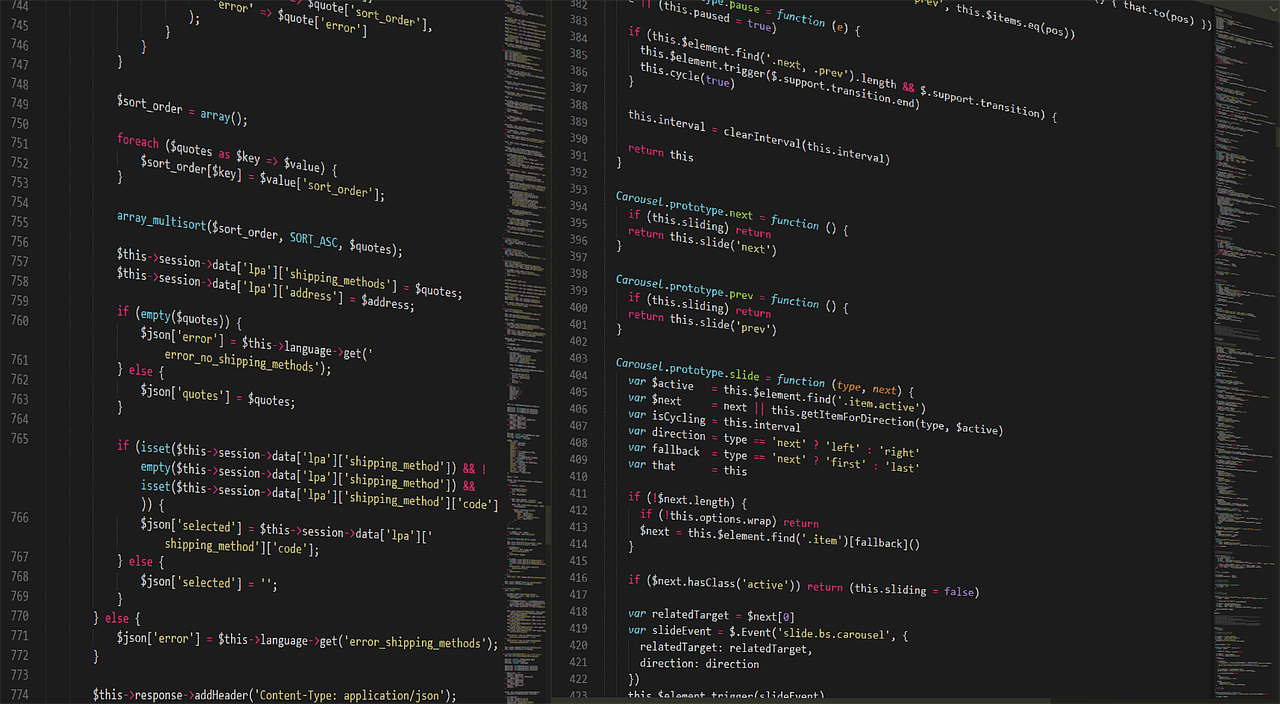 Web development code: HTML, CSS and PHP.